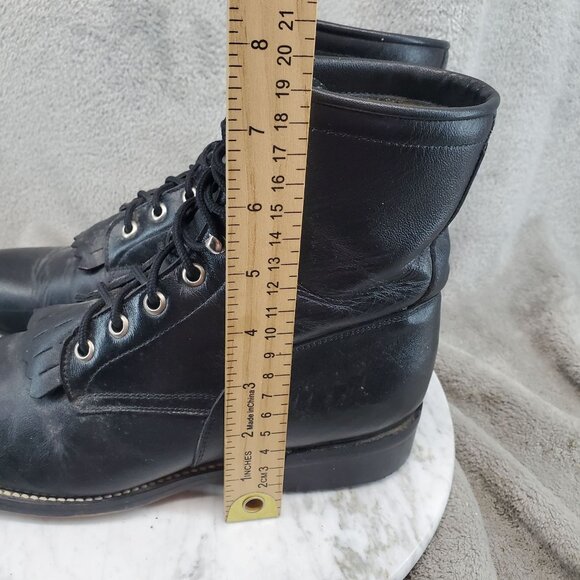 Justin Boots Shoes Youth Unisex Size 6 Black Leather Roper Lace Up Boots - Picture 2 of 11